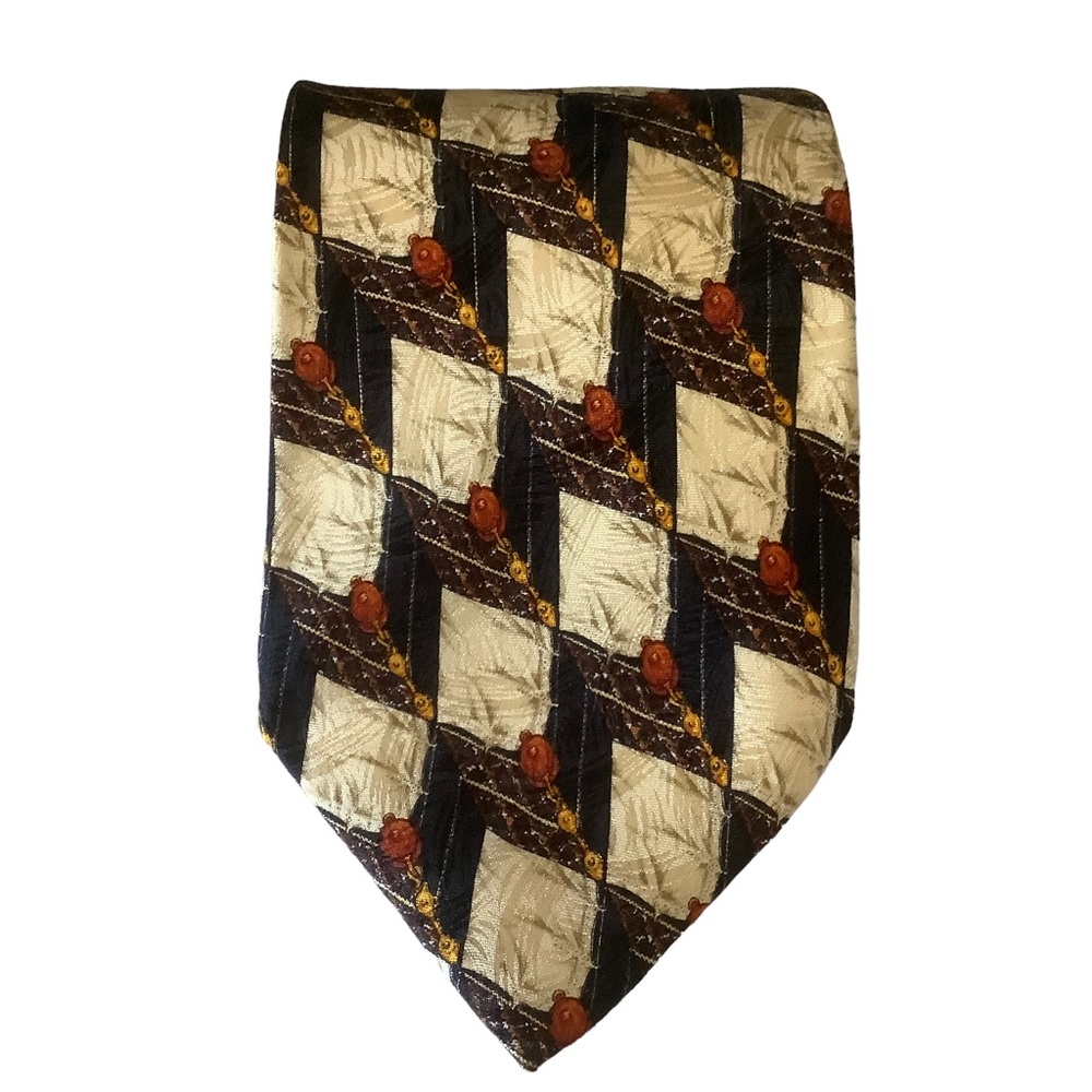 Ermenegildo Zegna mens 100% silk gold and black multicolored neck tie 4”wide